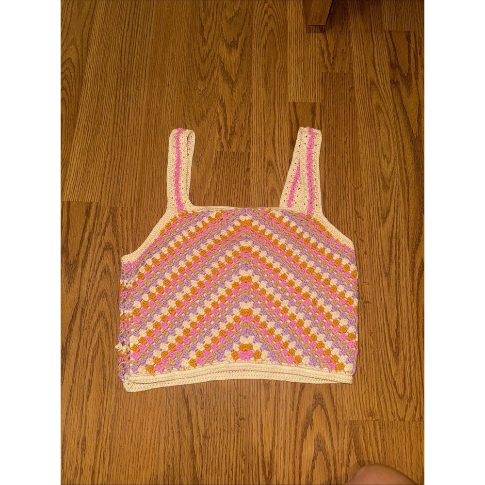 Y2K Boho forever 21 Crocheted Crop Tank  Festival Purple Pink Medium Lined See*